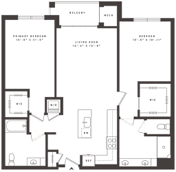 Two bedroom apartment floor plan layout at Aster Grove Apartments, Warren, New Jersey