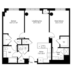 Two bedroom floor plan at RiverParc Apartments, Weehawken, 07086