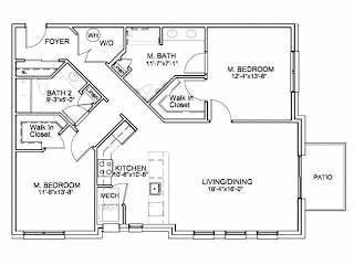 Two bedroom apartment floor plan with patio at Highlands at Hilltop Apartments, New Jersey, 07044