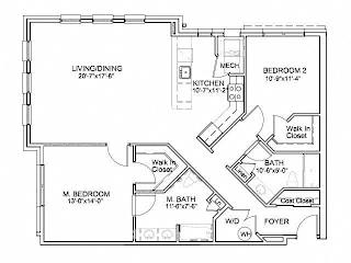 Two bedroom two bathroom apartment floor plan at Highlands at Hilltop Apartments, Verona, NJ