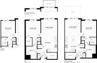 Multiple floor plan layouts with varied bedroom configurations at Inwood at Renaissance Square Apartments, New Jersey, 08053