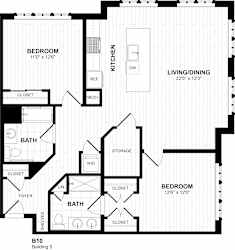 Two bedroom two bathroom floor plan layout at Inwood at Renaissance Square Apartments, Marlton, New Jersey