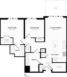 Two bedroom two bath floor plan with patio at Inwood at Renaissance Square Apartments, Marlton