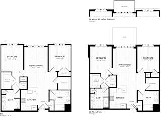 Two bedroom apartment floor plans with patio or balcony at Inwood at Renaissance Square Apartments, New Jersey, 08053