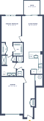 A floor plan of a house with a kitchen, living room, and two bedrooms.