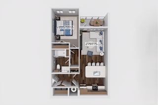 One bedroom apartment 3D floor plan layout at The Maverick Luxury Apartments, Colorado