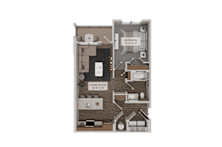 A 10x15 living room is connected to a 10x12 bedroom.