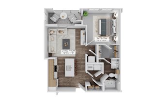A 11'5"x11'5" living room is adjacent to a 12'1"x12'1" bedroom.