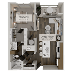 1 bed 1 bath floor plan at The Concord Apartments, Sarasota , Florida