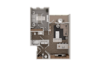 A diagram of a house layout with two bedrooms and a living room.