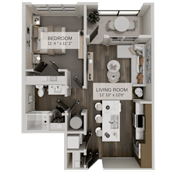 1 bed 1 bath floorplan at The Residences at The Gilmore Apartments, Arizona, 85297