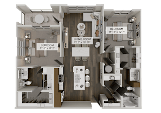 B1H Two bedroom floor plan at The Gilmore Apartments, Gilbert, 85297