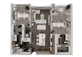 B1I Two bedroom floor plan at The Gilmore Apartments, Gilbert, Arizona