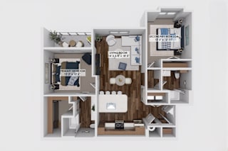 Two bedroom apartment 3D floor plan with balcony at The Maverick Luxury Apartments, Monument
