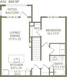 A1U - 1 Bedroom 1 Bath 869 Sq. Ft. Floor Plan at Canter, Florida