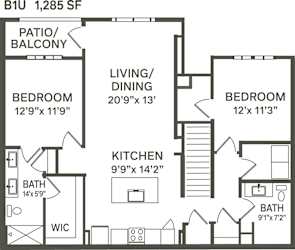 B1U- 2 Bedroom 2 Bath 1285 Sq. Ft. Floor Plan at Canter, Ocala, FL, 34474