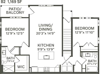 B2- 2 Bedroom 2 Bath 1169 Sq. Ft. Floor Plan at Canter, Ocala, FL, Florida