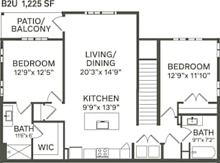 B2U- 2 Bedroom 2 Bath 1225 Sq. Ft. Floor Plan at Canter, Ocala