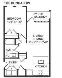 a floor plan of a bedroom apartment with a bathroom and a living room  at The Depot, Raymore, 64083