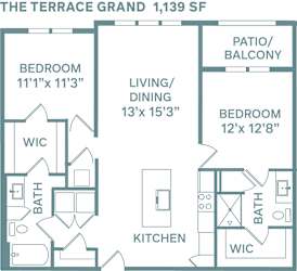 2 bed 2 bath A The Terrace Grand Floor Plan at The Quarry, Fort Collins, CO 80526