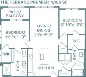 2 bed 2 bath D The Terrace Premier Floorplan 1165 sf at The Quarry, Colorado, 80526?