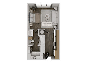 A floor plan of a living room with dimensions.