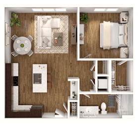 A series of images showing different layouts of a small apartment.