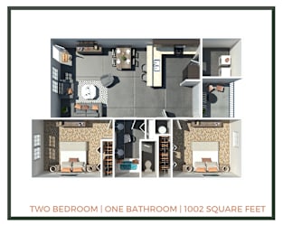 Floor Plan 2 Bed + 1 Bath | 1002 Sq Ft