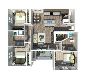 a 3d floor plan of a house