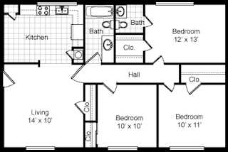 a floor plan of a home with two bedrooms and two bathrooms