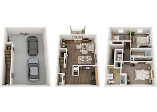 a stylized floor plan with a bedroom and a car