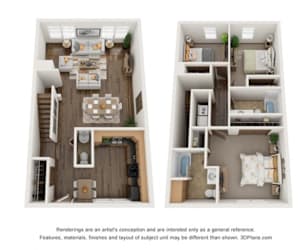 two views of a 2 bedroom floor plan of a 2100 sq ft house