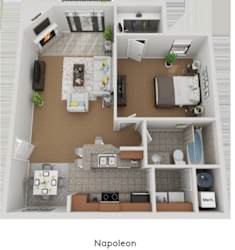 A floor plan of a two-bedroom apartment named Napoleon.