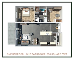 Floor Plan 1 Bed + 1 Bath | 850 Sq Ft