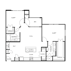 Floor Plan The Buddy 2 bedroom 2 bathroom