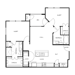 Floor Plan The Lexie 2 bedroom 2 bathroom