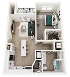 3D floor plan one bedroom apartment layout at Allure Apartments, Indiana