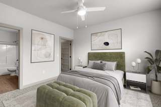 Bedroom With Ceiling Fan at Forest Edge Apartments, Charlestown, 47111