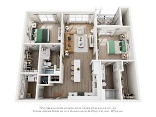 2 Bed, 2 Bath Floor Plans at The Remington, Lexington, 40511