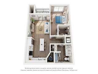 1Bd 1Bth Floor Plan at The Solstice Apartments, Whitestown, IN