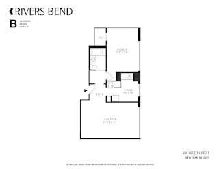 A black and white image of a floor plan for a one bedroom apartment.