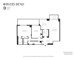 A black and white floor plan of a Rivers Bend apartment.