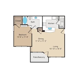 Single bedroom apartment floor plan at Seven Oaks Apts Apartments, Garland, 75044