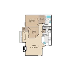 One bedroom one bath floor plan at Highland Park Apartments, Fort Worth, TX 76132