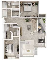 Two bedroom two bathroom apartment layout with balcony at Seven Oaks Apts Apartments, Texas, 75044