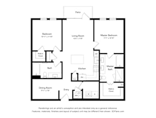 2 Bed 2 Bath 1,122-to1,177 Sq. Ft. B2 Floorplan at Bridges at Flatiron, Broomfield, CO, 80021