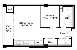 a floor plan of a small house with a kitchen and a bathroom