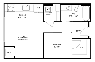a floor plan of a small house with a bedroom and a living room