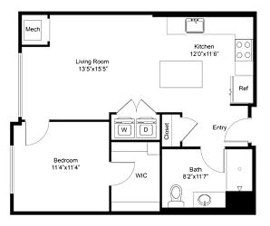 a floor plan of a room with a bedroom and a living room