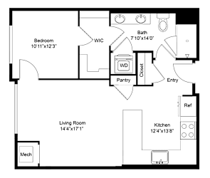 a floor plan of a house with a bedroom and a living room